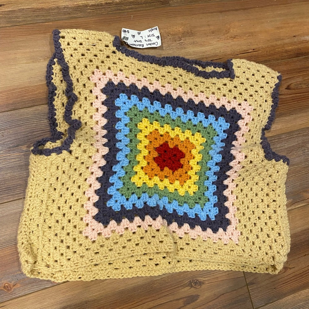 Crocheted 70s Rainbow Vest